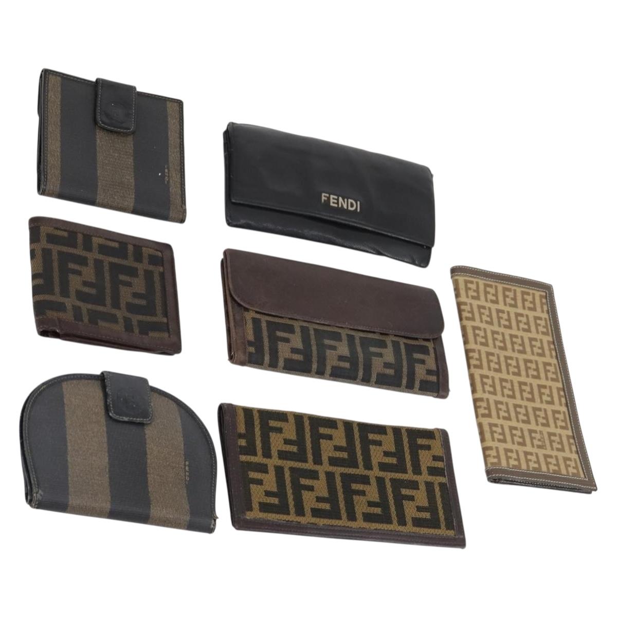 FENDI Zucca Canvas Wallet Leather 7Set Black Brown Auth bs30186