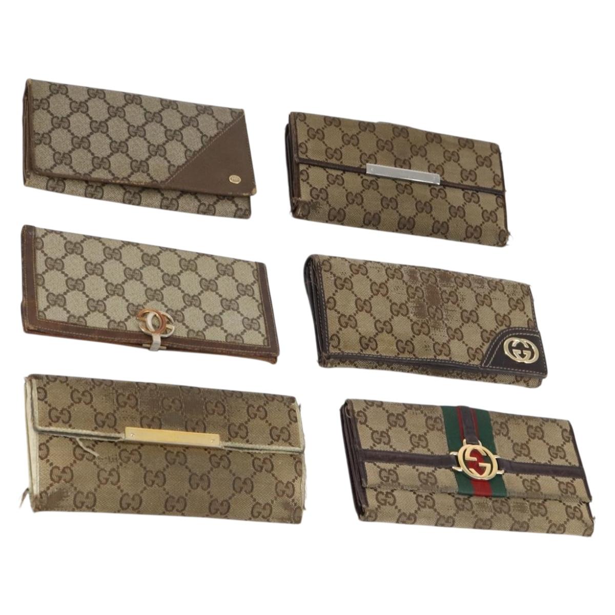 GUCCI GG Canvas Wallet 6Set Beige Gold Auth bs30187