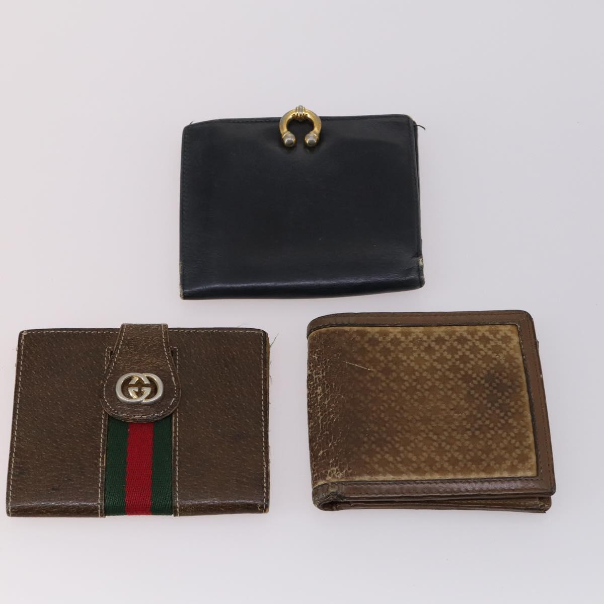GUCCI Wallet Leather 7Set Black Brown Auth bs30188