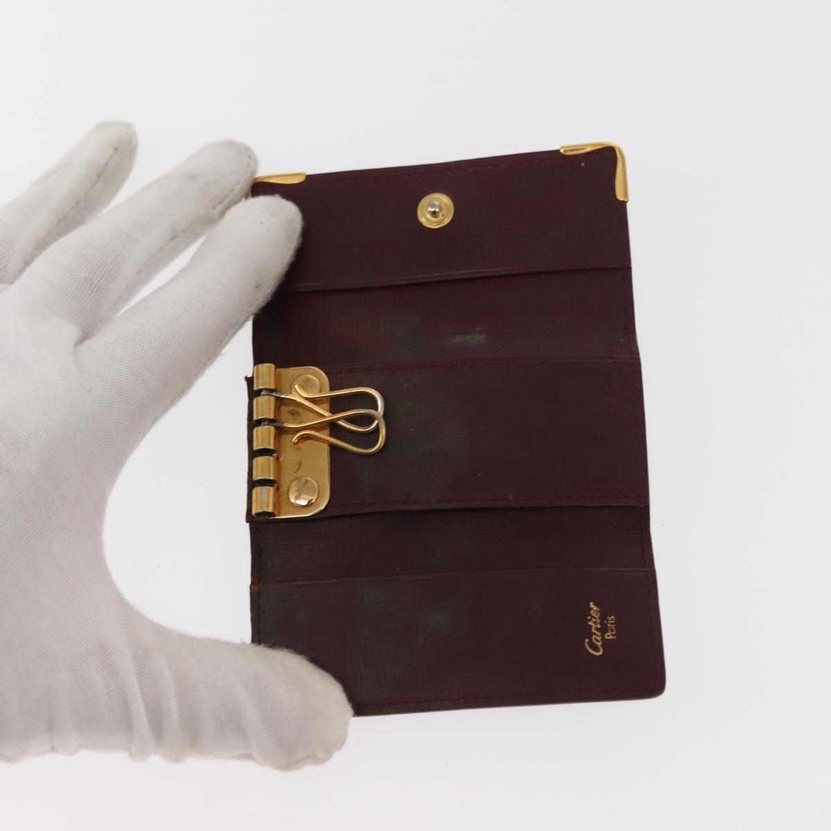 CARTIER Must Line Key Case Wallet Leather 8Set Bordeaux Black Auth bs30193