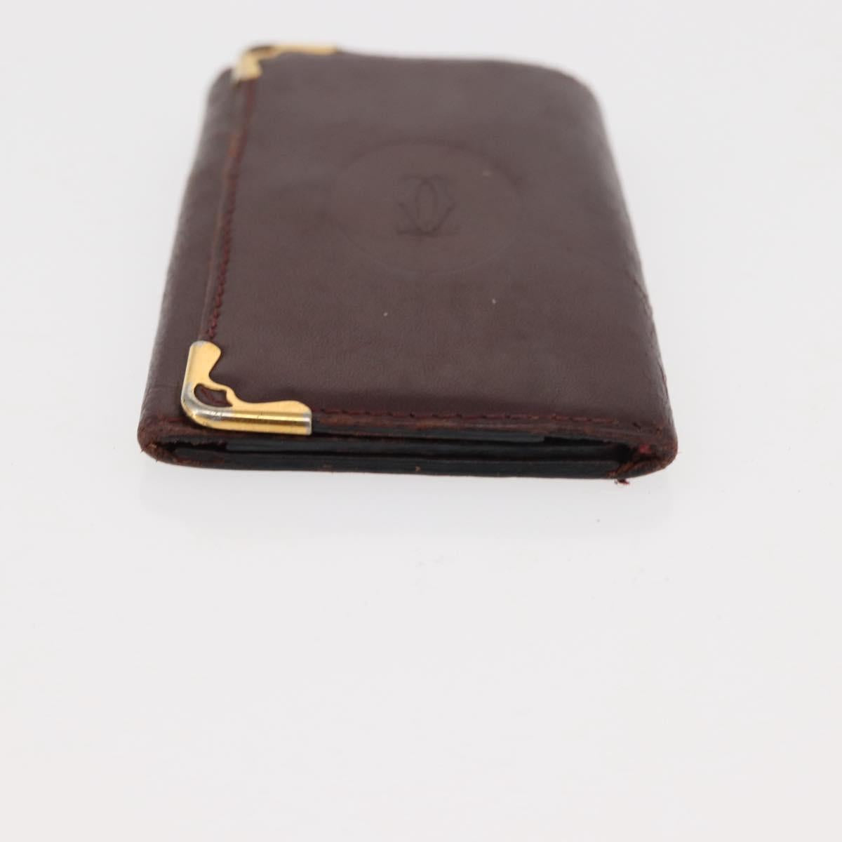 CARTIER Must Line Key Case Wallet Leather 8Set Bordeaux Black Auth bs30193