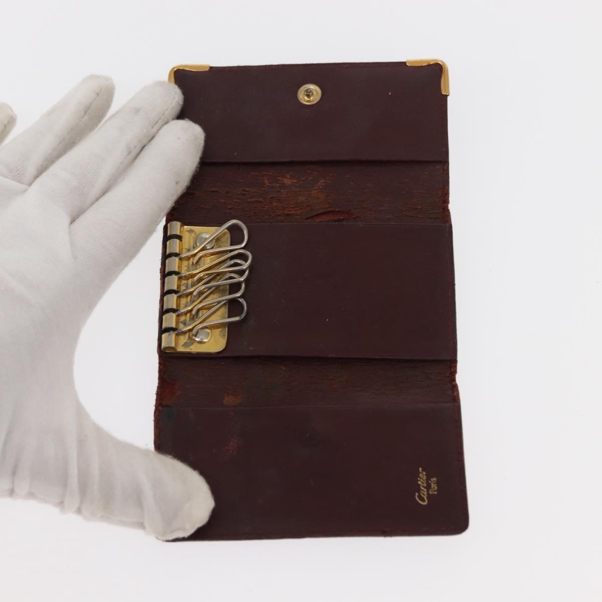 CARTIER Must Line Key Case Wallet Leather 8Set Bordeaux Black Auth bs30193