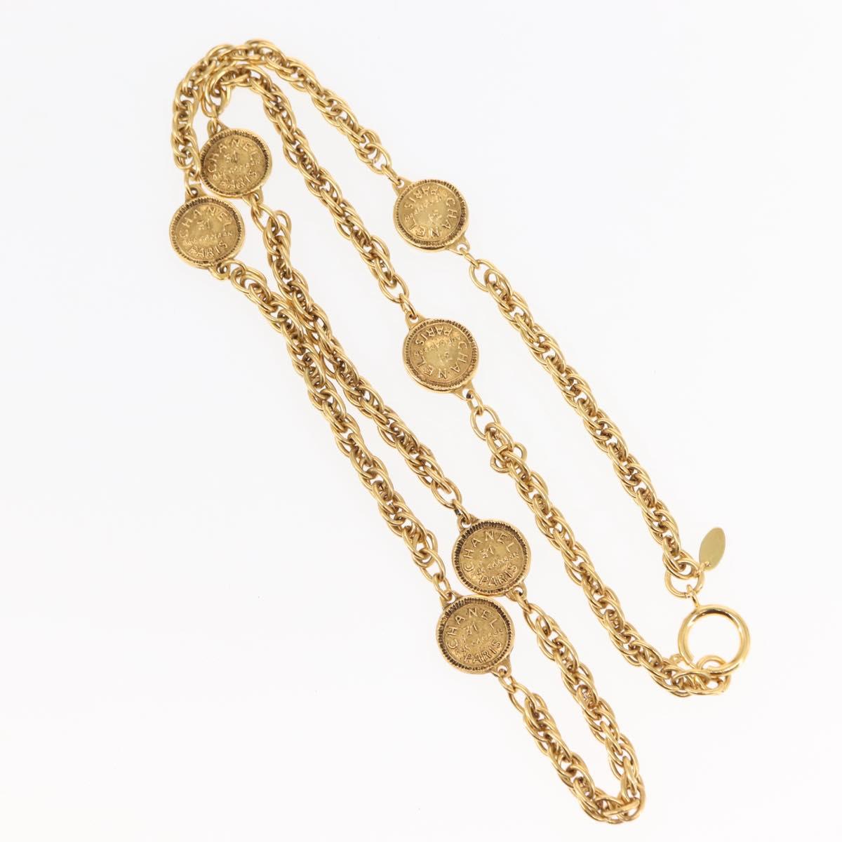 CHANEL 31RUE CAMBON Coin Necklace metal Gold CC Auth bs30205