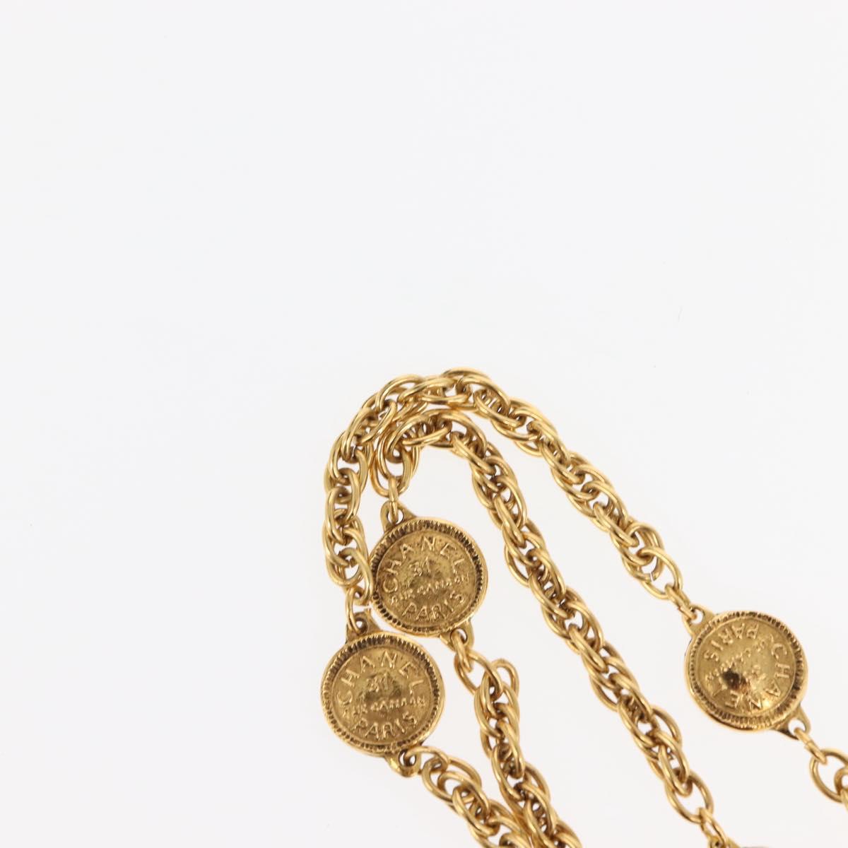 CHANEL 31RUE CAMBON Coin Necklace metal Gold CC Auth bs30205