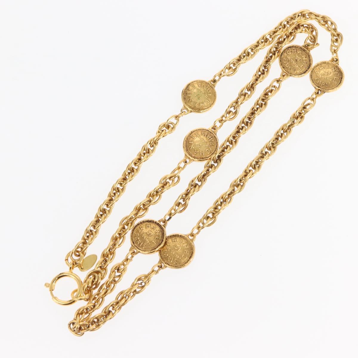 CHANEL 31RUE CAMBON Coin Necklace metal Gold CC Auth bs30205