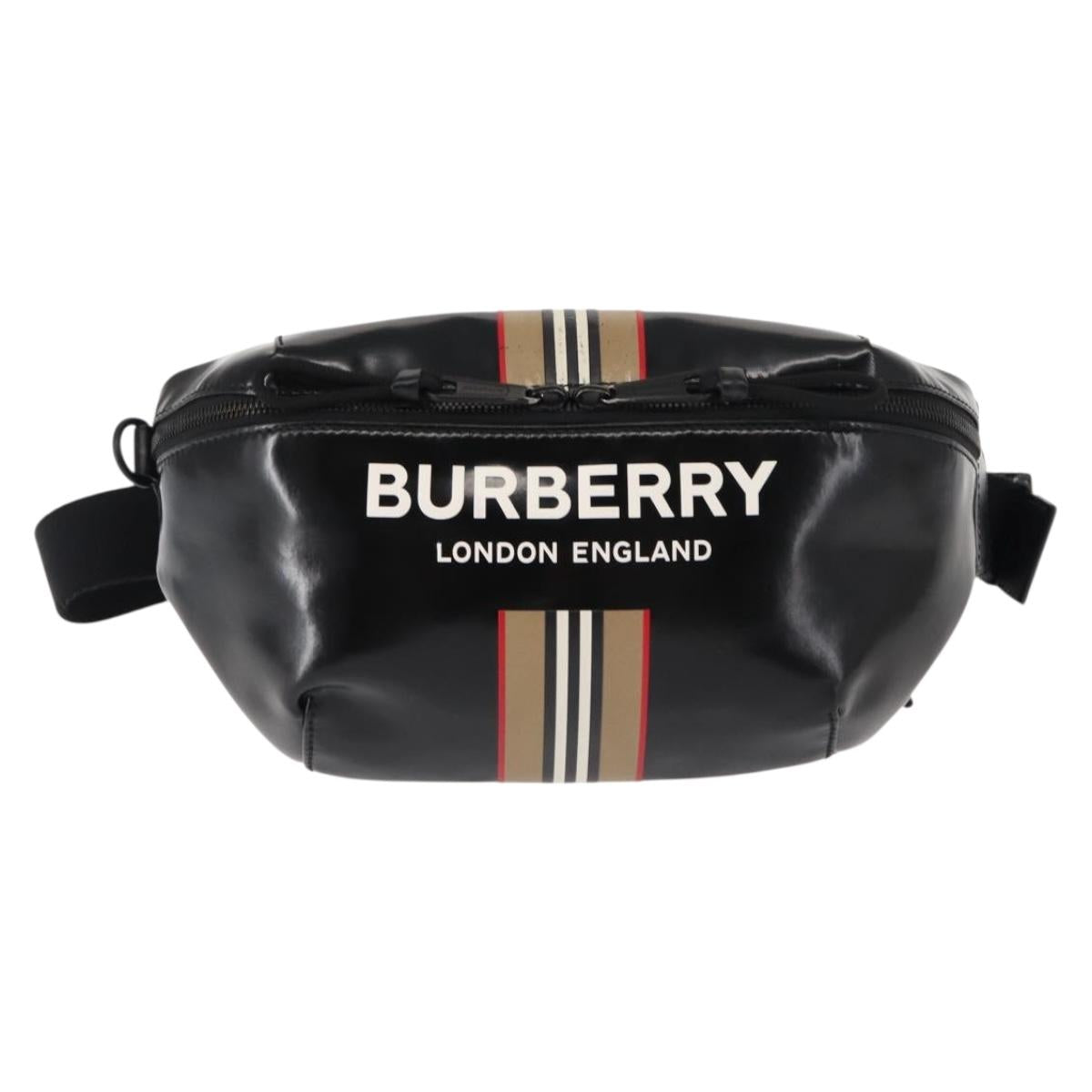 BURBERRY Body Bag Coated Canvas Black Silver Auth bs30206