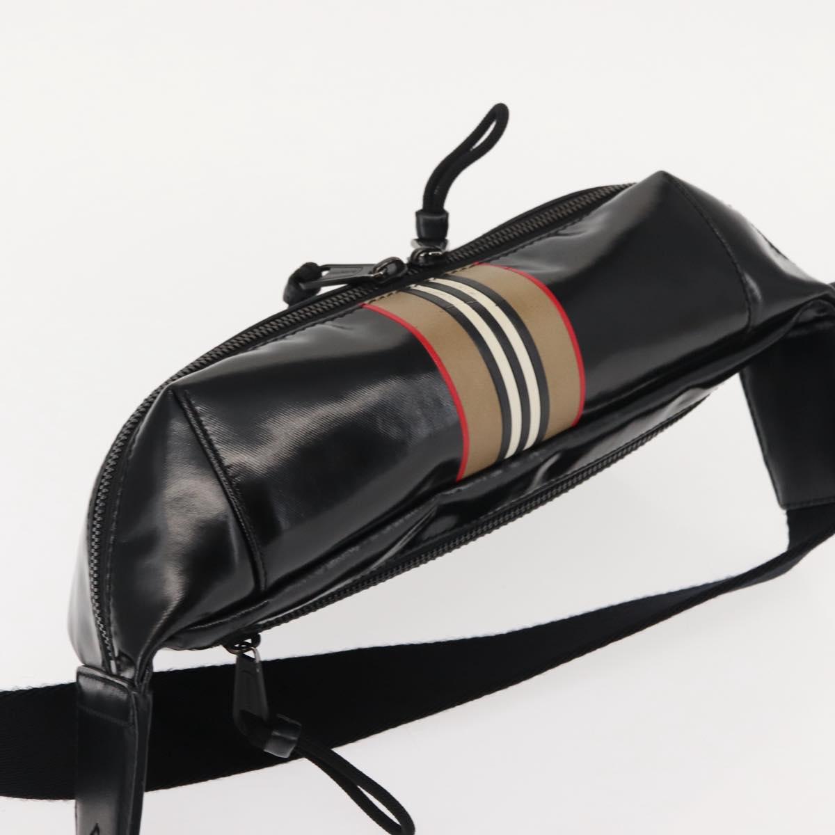 BURBERRY Body Bag Coated Canvas Black Silver Auth bs30206