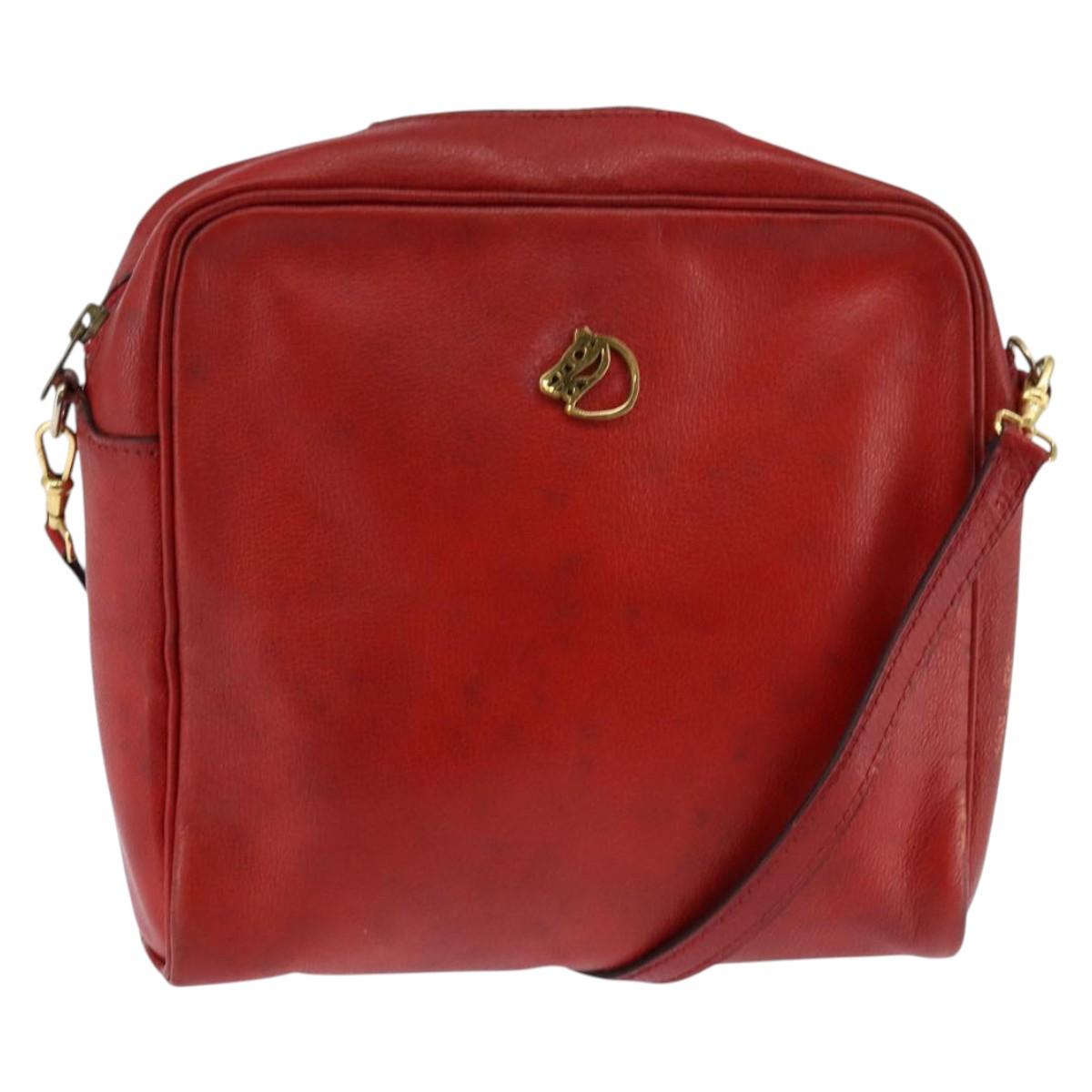 HERMES Jockey Shoulder Bag Leather Red Gold Auth bs30207
