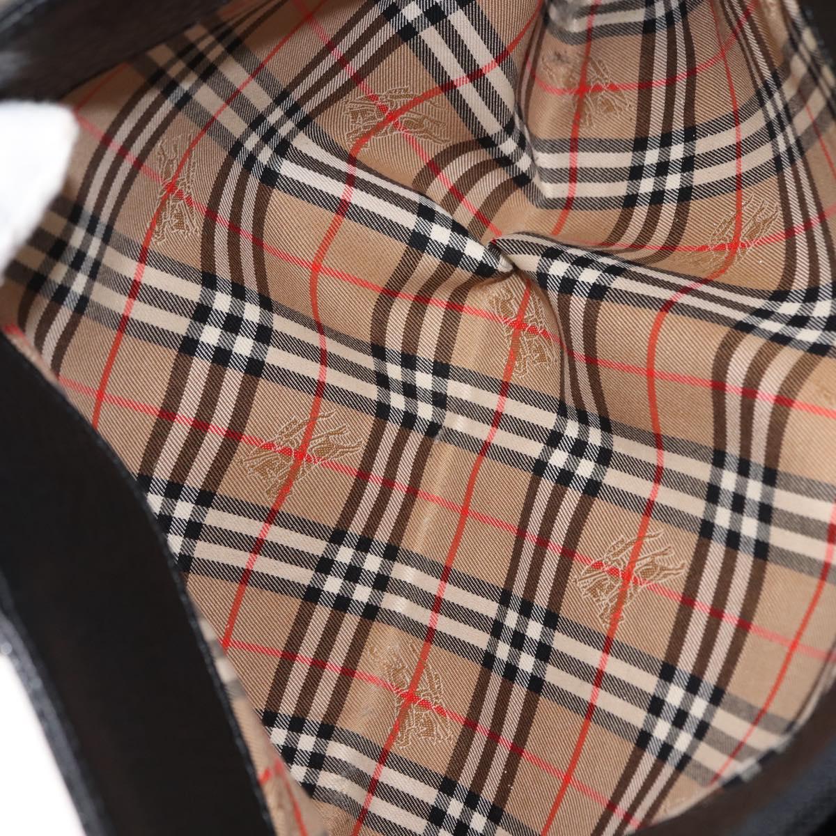 Burberrys Nova Check Tote Bag Leather Black Gold Auth bs30209