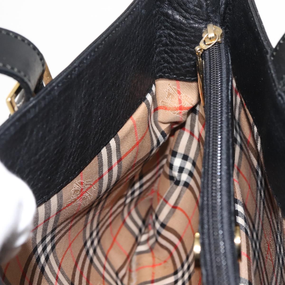 Burberrys Nova Check Tote Bag Leather Black Gold Auth bs30209