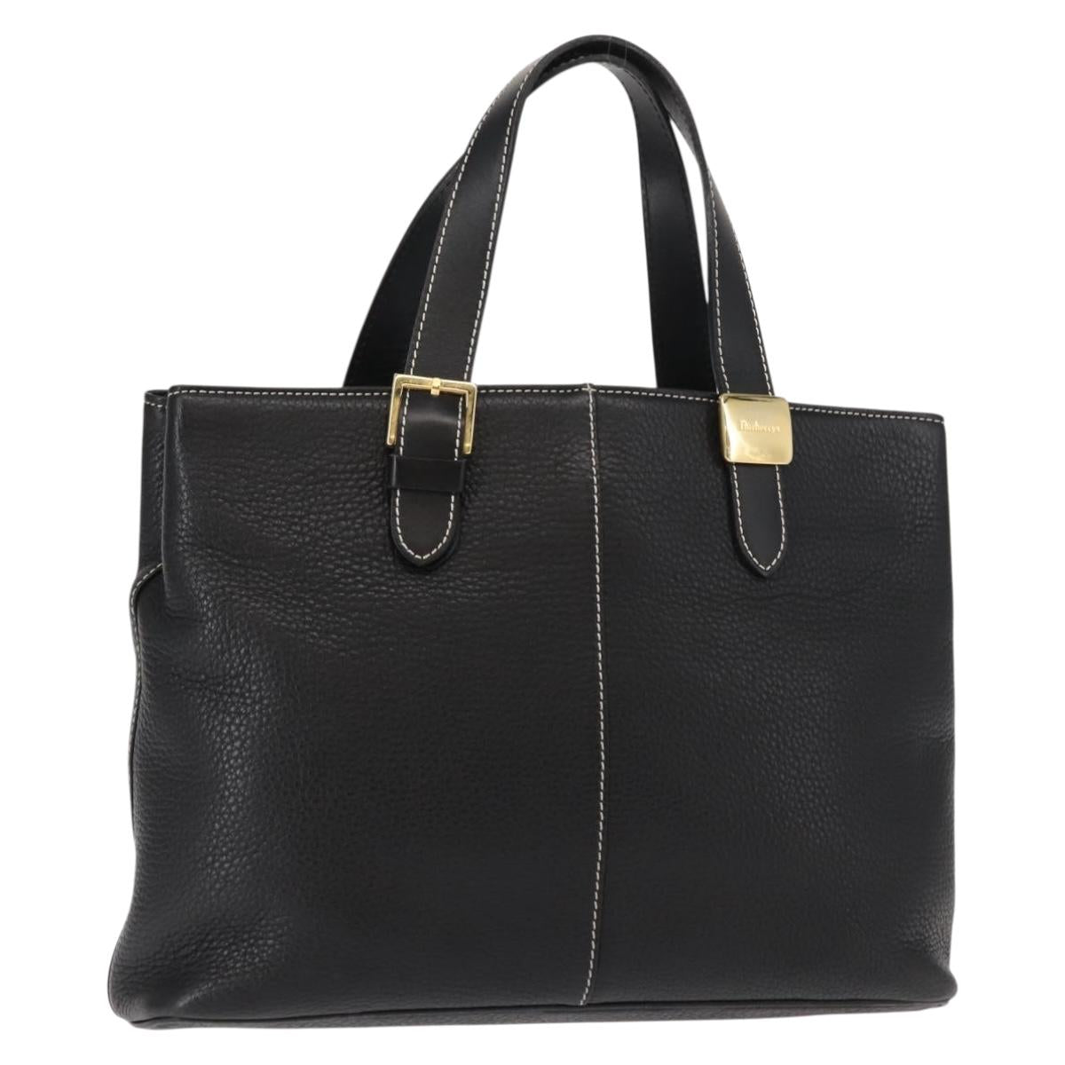 Burberrys Nova Check Tote Bag Leather Black Gold Auth bs30209