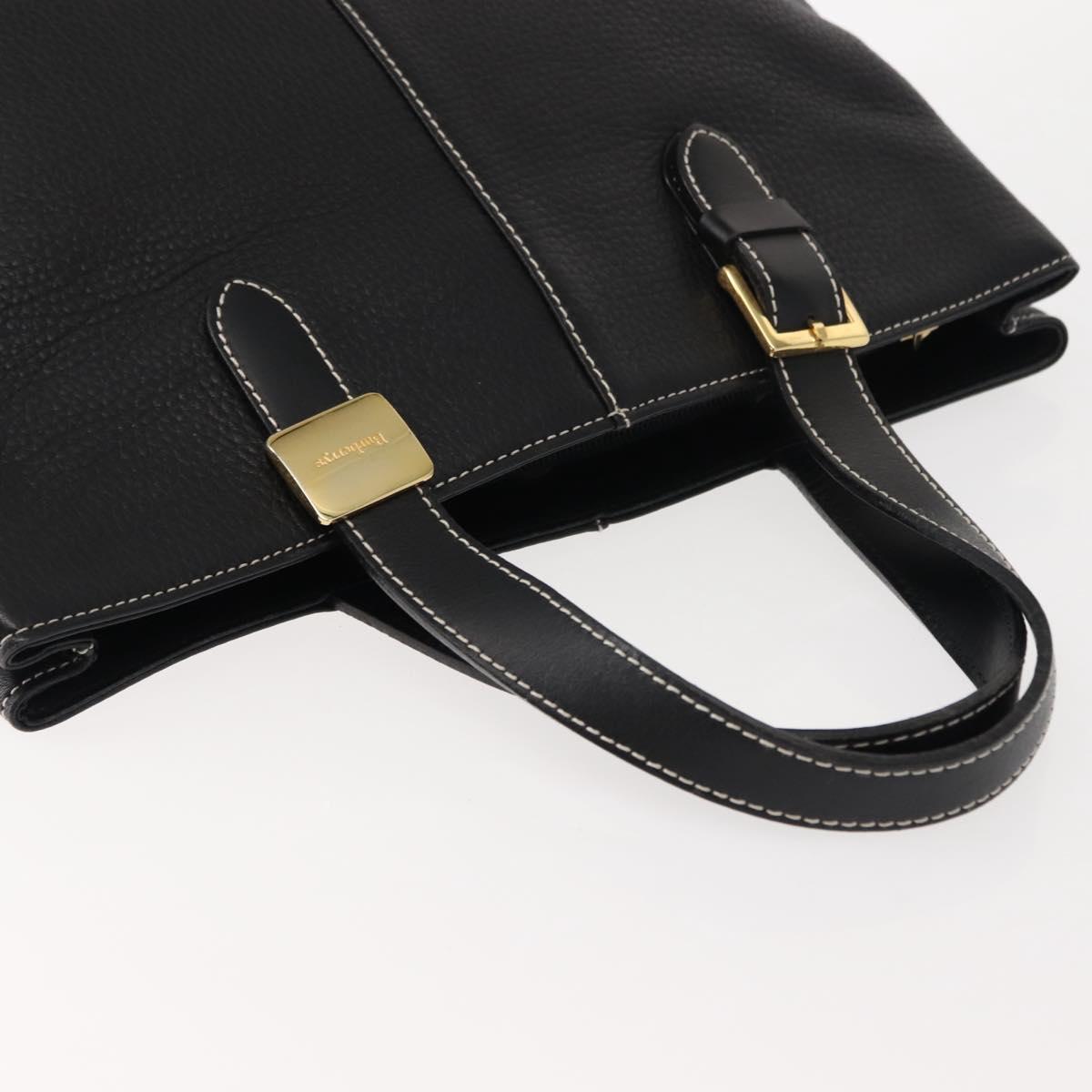 Burberrys Nova Check Tote Bag Leather Black Gold Auth bs30209