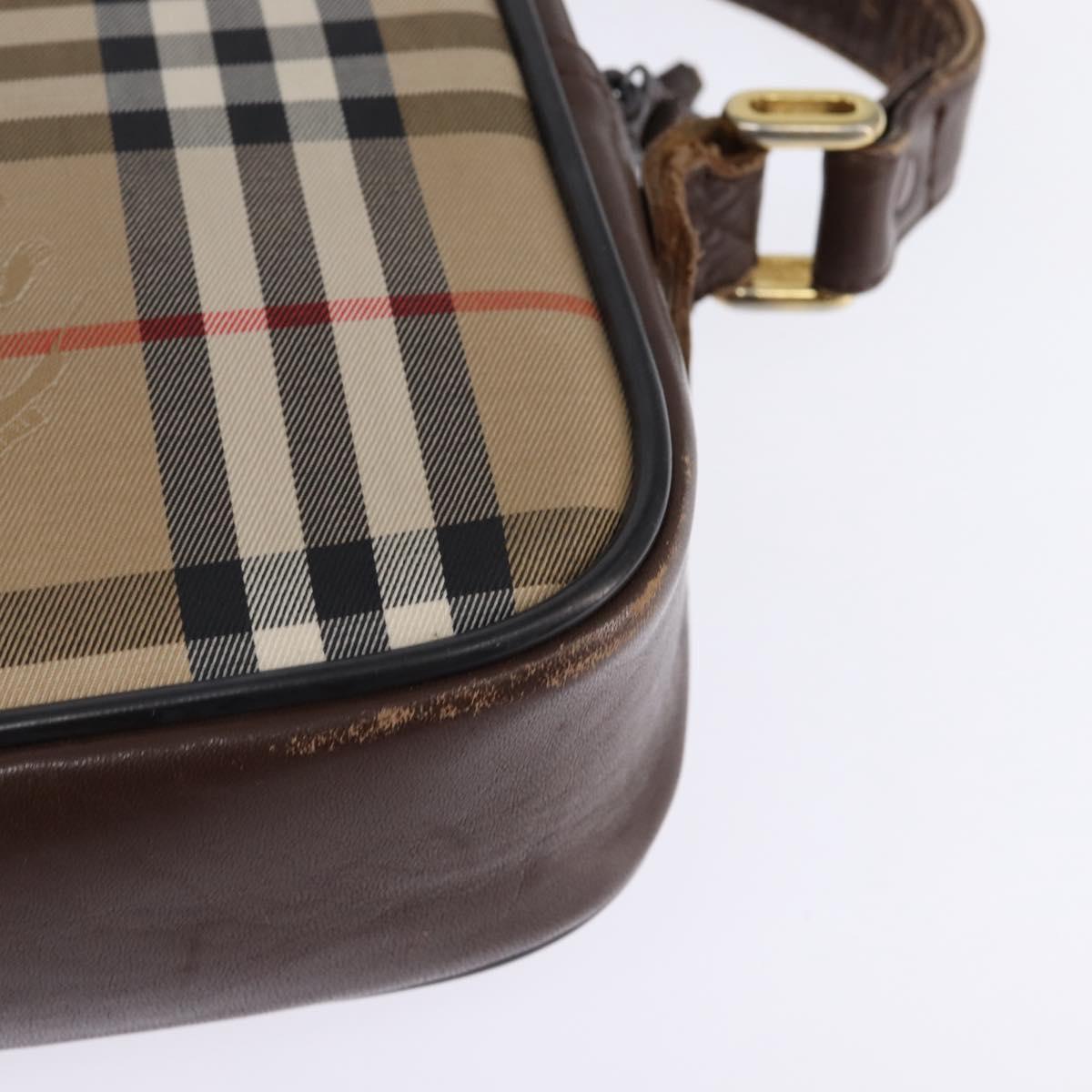 Burberrys Nova Check Shoulder Bag Leather Beige Gold Auth bs30210