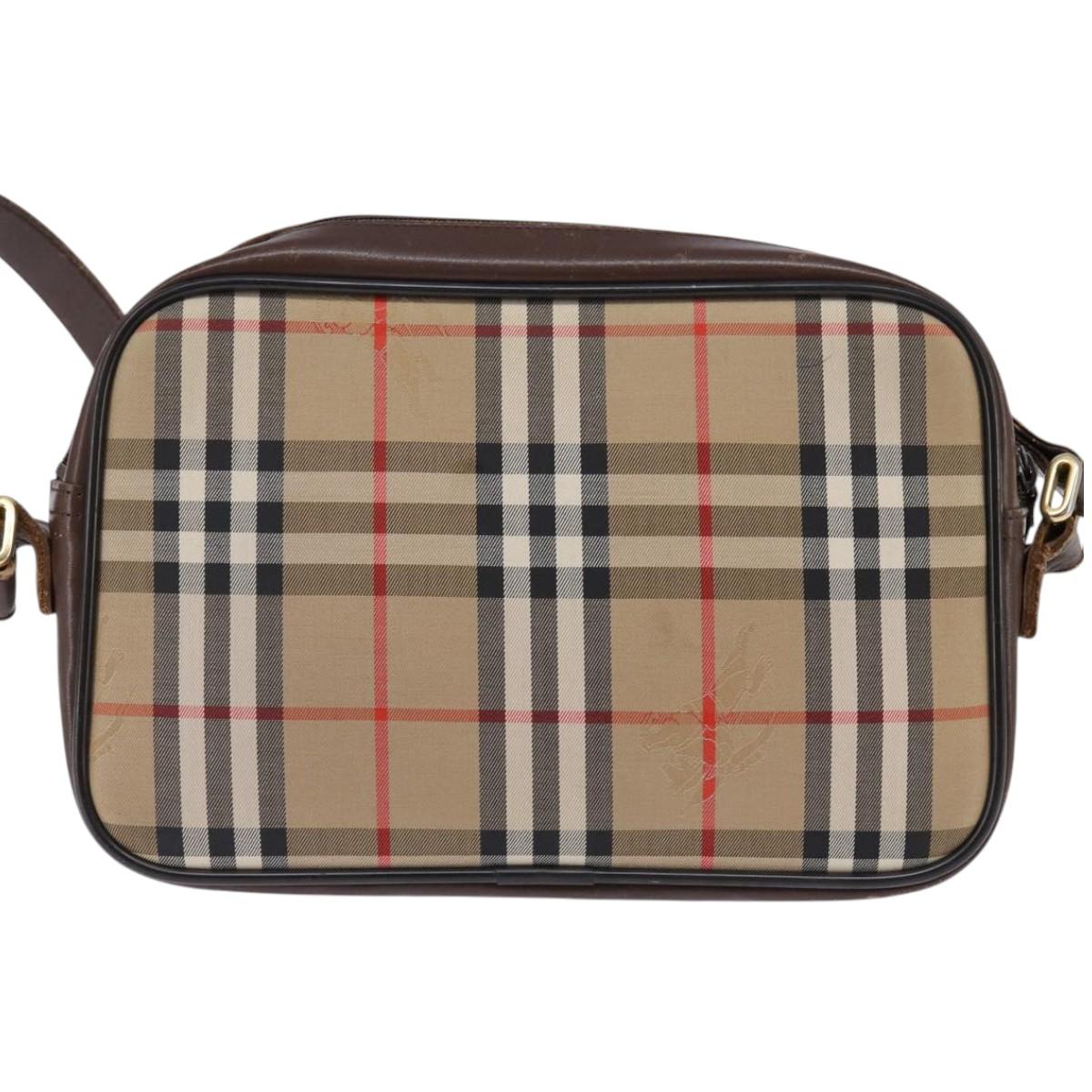 Burberrys Nova Check Shoulder Bag Leather Beige Gold Auth bs30210