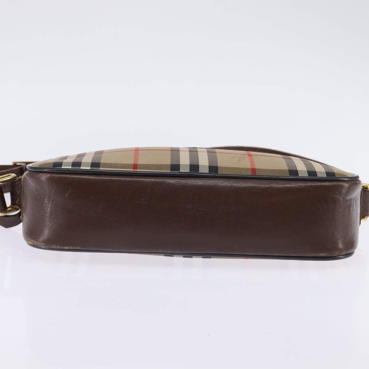 Burberrys Nova Check Shoulder Bag Leather Beige Gold Auth bs30210