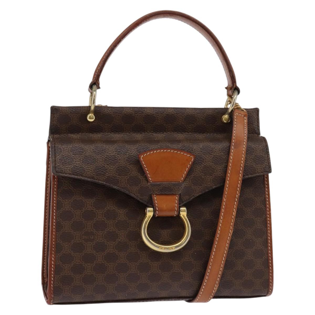 CELINE Macadam Canvas Shoulder Bag PVC Leather 2way Brown Gold Auth bs30213