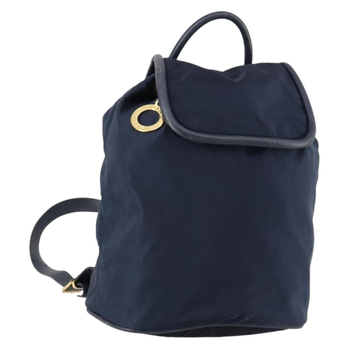 CELINE Circle Backpack Nylon Navy Gold Auth bs30214