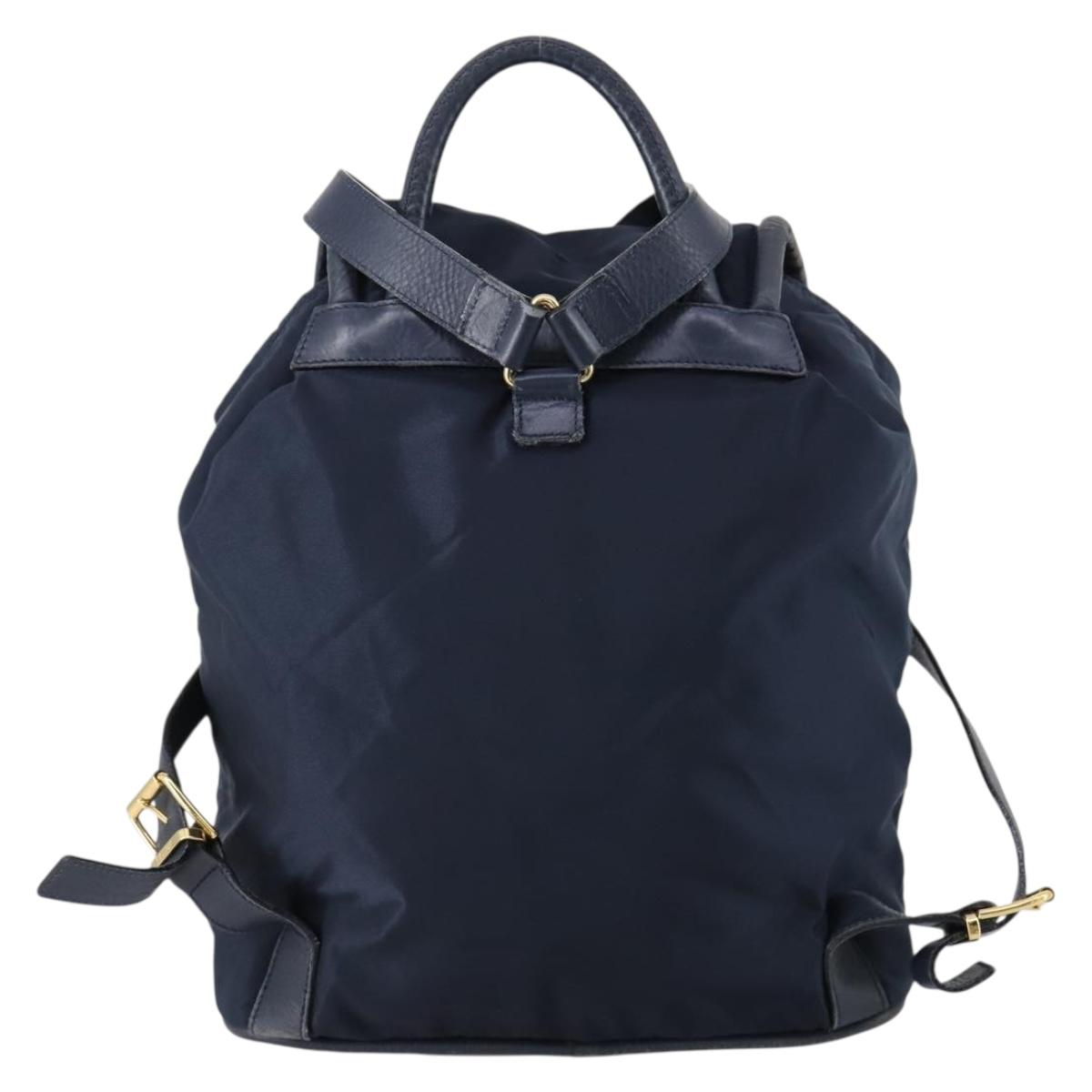CELINE Circle Backpack Nylon Navy Gold Auth bs30214