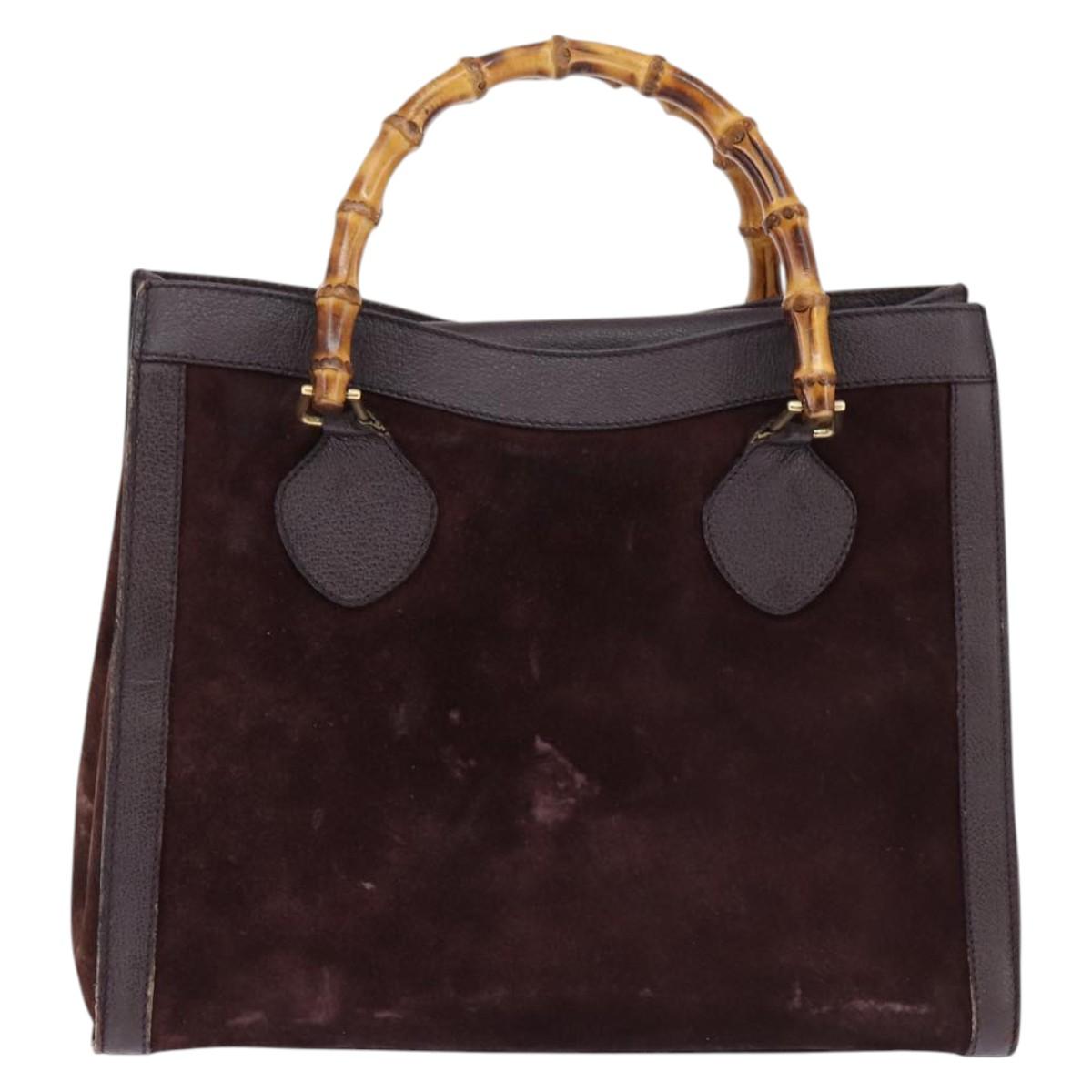 GUCCI Diana Bamboo Hand Bag Leather Suede Brown Gold 002 1095 0260 Auth bs30218