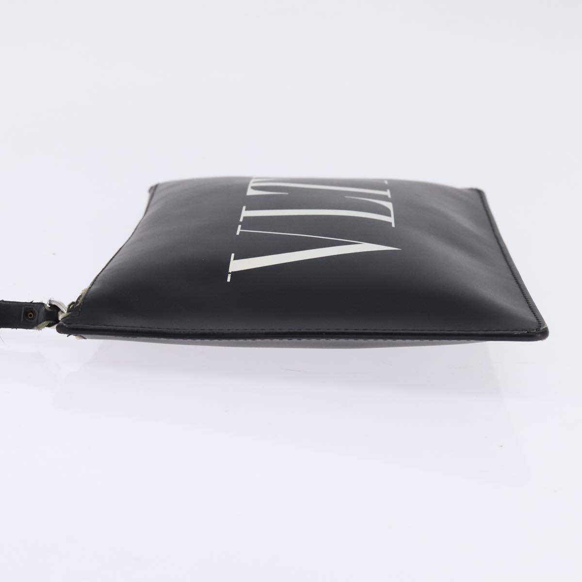 VALENTINO Clutch Bag Leather Black Silver Auth bs30223