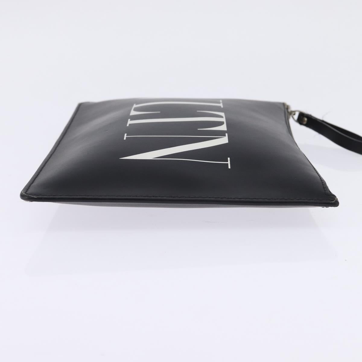 VALENTINO Clutch Bag Leather Black Silver Auth bs30223