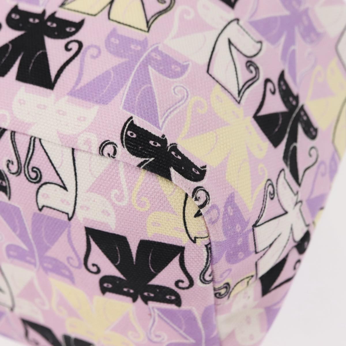 Miu Miu Madras Cat Drawstring Pouch Canvas Pink Silver Auth bs30224