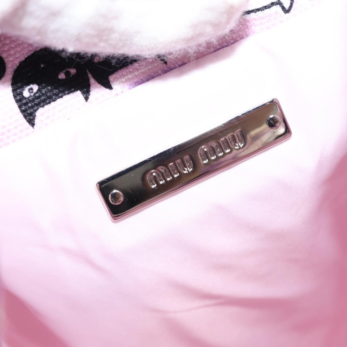 Miu Miu Madras Cat Drawstring Pouch Canvas Pink Silver Auth bs30224