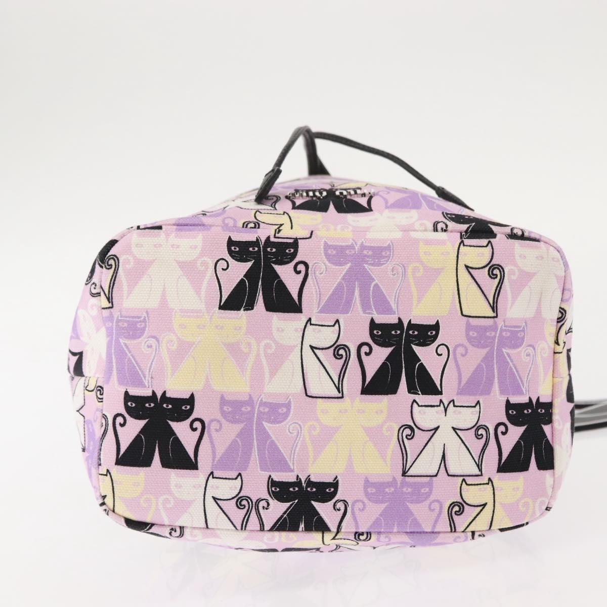 Miu Miu Madras Cat Drawstring Pouch Canvas Pink Silver Auth bs30224