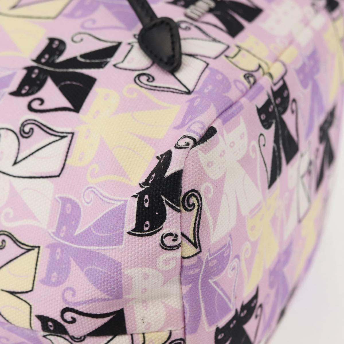 Miu Miu Madras Cat Drawstring Pouch Canvas Pink Silver Auth bs30224