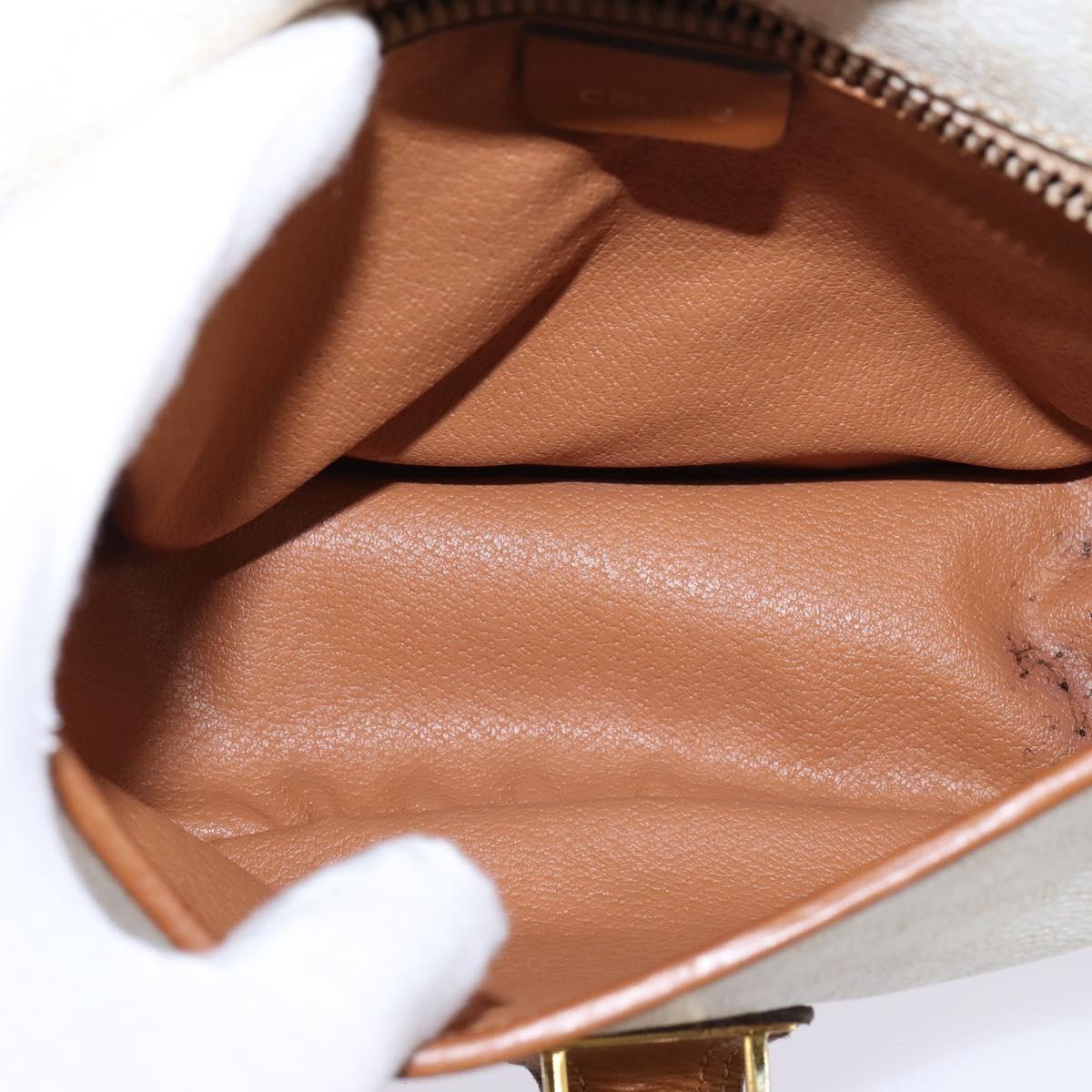 CELINE Macadam Canvas Shoulder Bag PVC Leather White Gold Auth bs30227