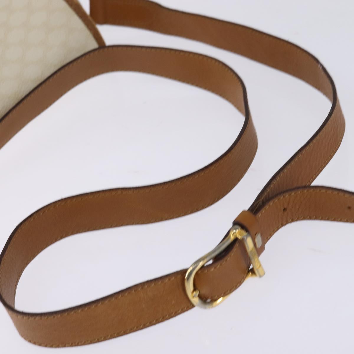 CELINE Macadam Canvas Shoulder Bag PVC Leather White Gold Auth bs30227