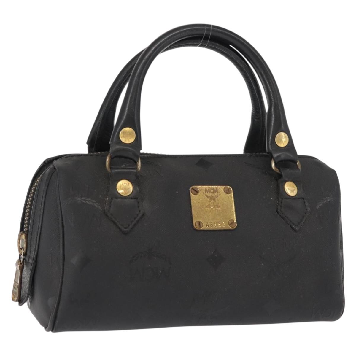 MCM Vicetos Logogram Mini Hand Bag PVC Leather Black Gold Auth bs30228