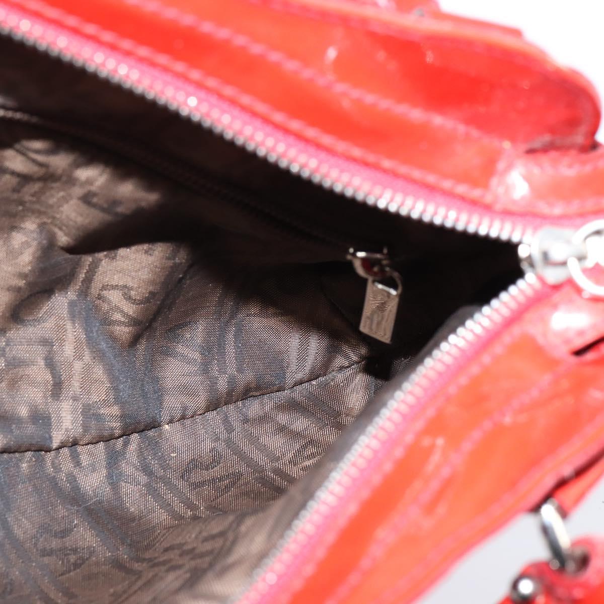 Salvatore Ferragamo Gancini Marissa Bag Patent leather Red Silver Auth bs30235