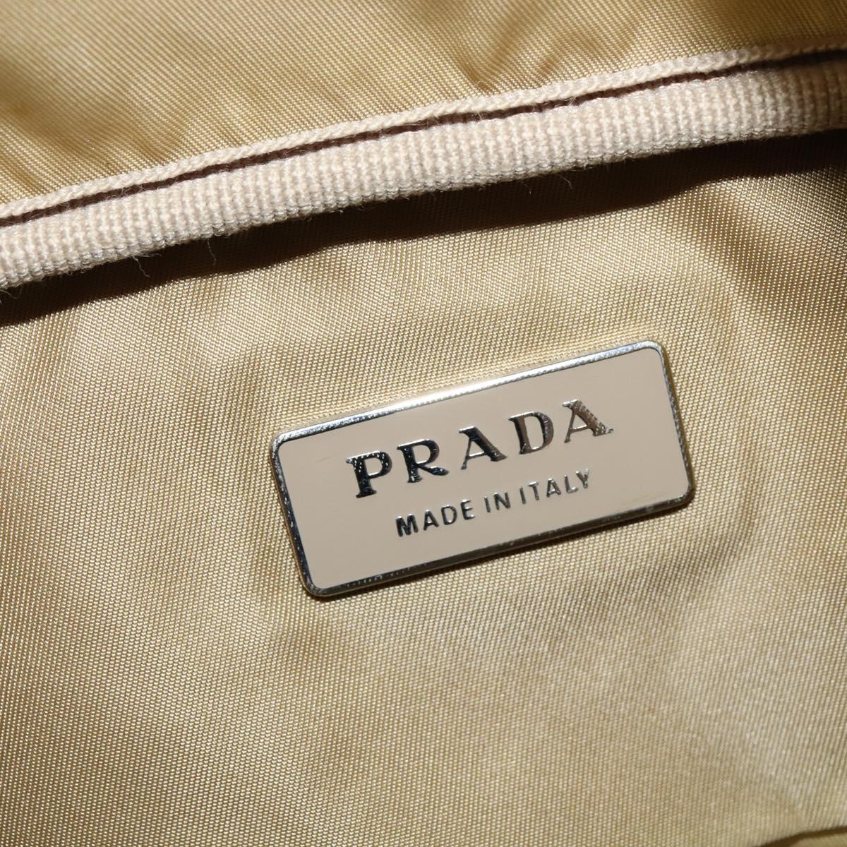 PRADA Boston Bag Nylon Beige Silver Auth bs30240