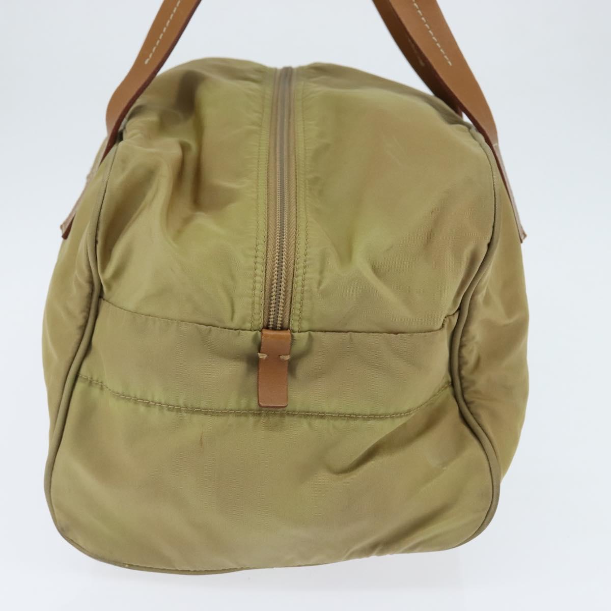 PRADA Boston Bag Nylon Beige Silver Auth bs30240