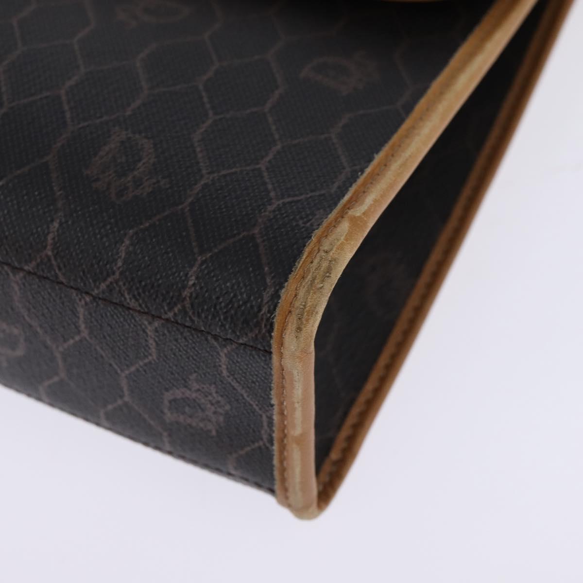 Christian Dior Honeycomb Canvas Bag PVC 2way Black Brown gold Auth bs30244