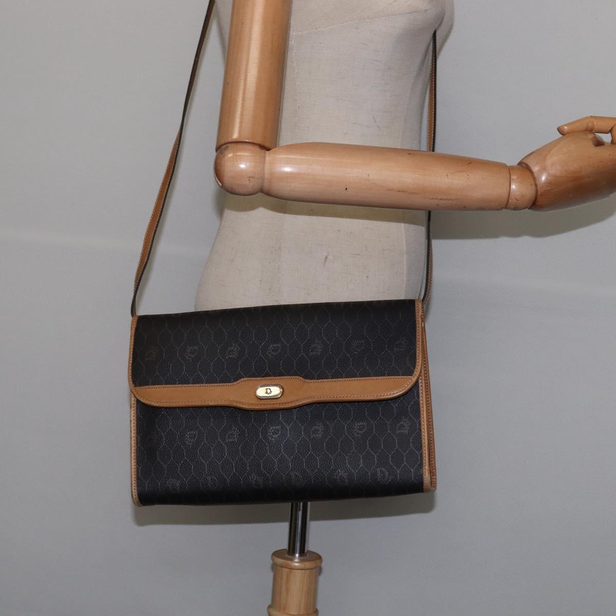 Christian Dior Honeycomb Canvas Bag PVC 2way Black Brown gold Auth bs30244