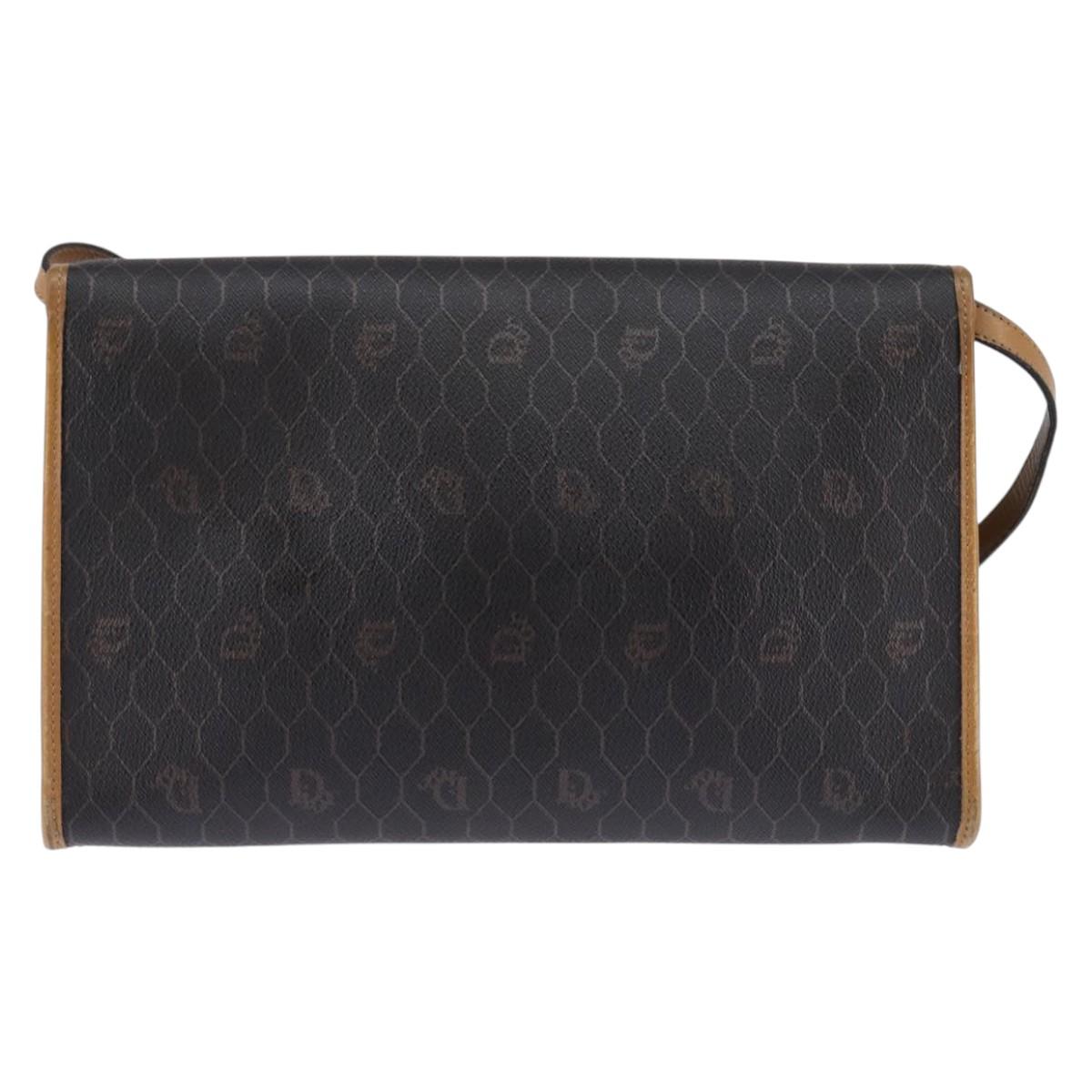 Christian Dior Honeycomb Canvas Bag PVC 2way Black Brown gold Auth bs30244