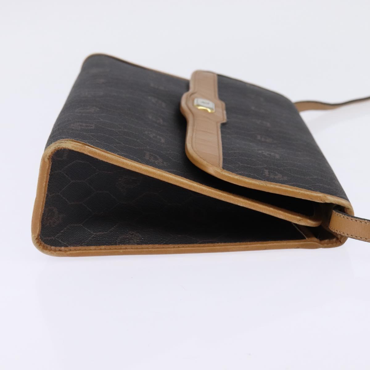 Christian Dior Honeycomb Canvas Bag PVC 2way Black Brown gold Auth bs30244