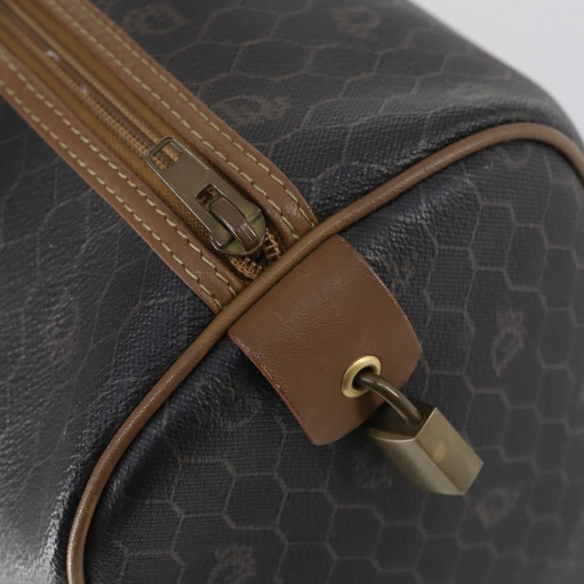 Christian Dior Honeycomb Canvas Boston Bag PVC Black Gold Auth bs30245