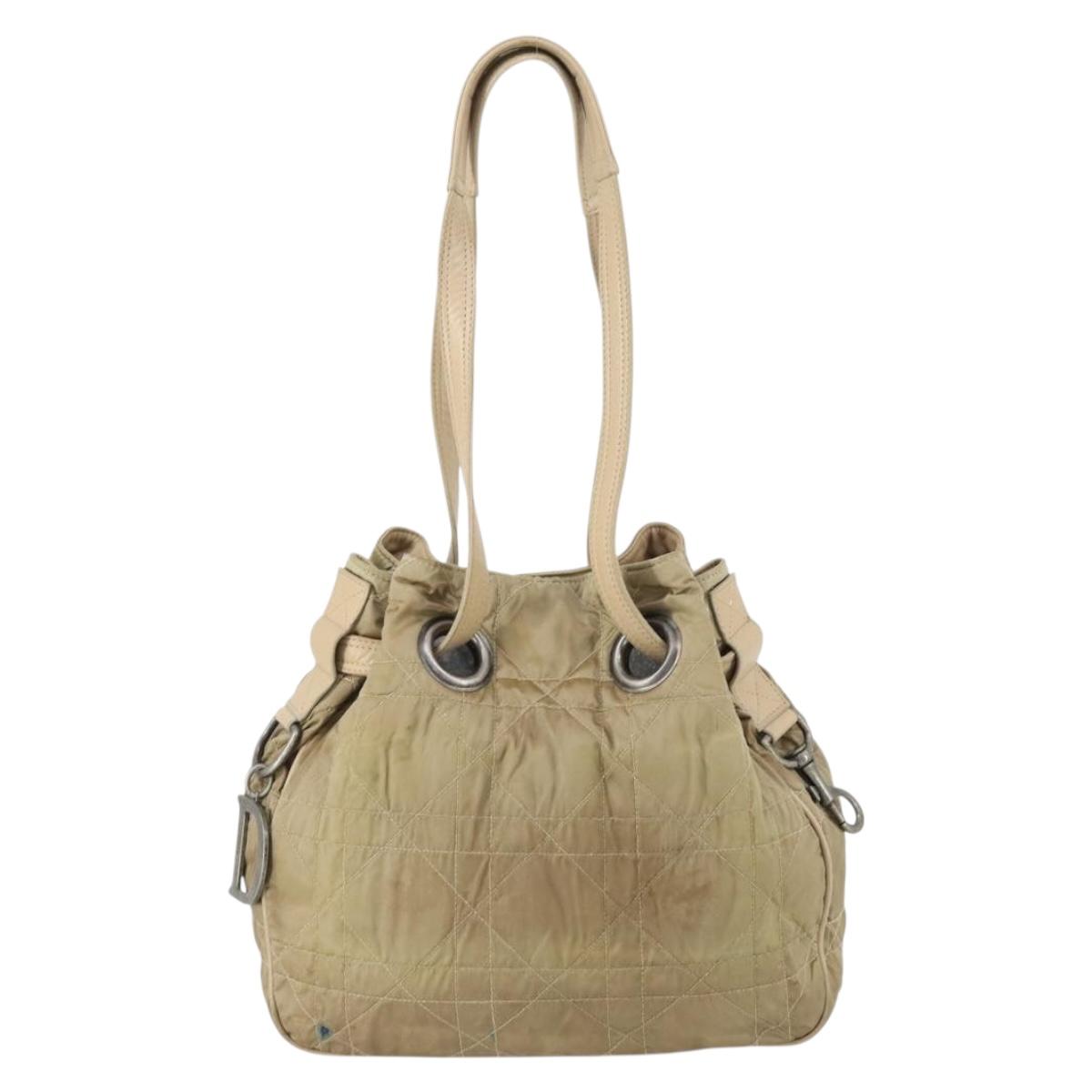Christian Dior Canage Shoulder Bag Nylon Beige Auth bs30247