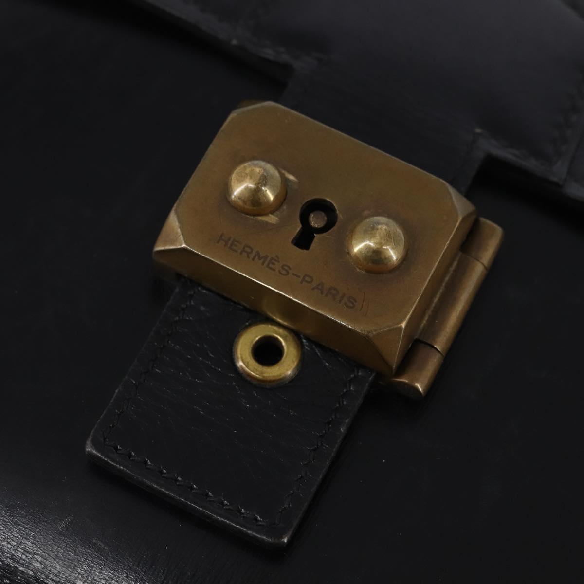 HERMES Sac Adepeche Shoulder Bag Leather Black Gold Auth bs30251