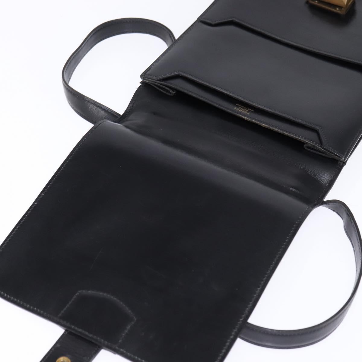 HERMES Sac Adepeche Shoulder Bag Leather Black Gold Auth bs30251