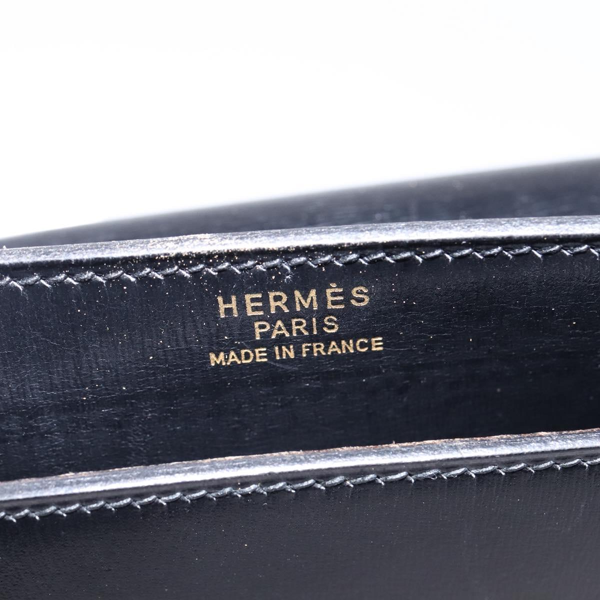 HERMES Sac Adepeche Shoulder Bag Leather Black Gold Auth bs30251