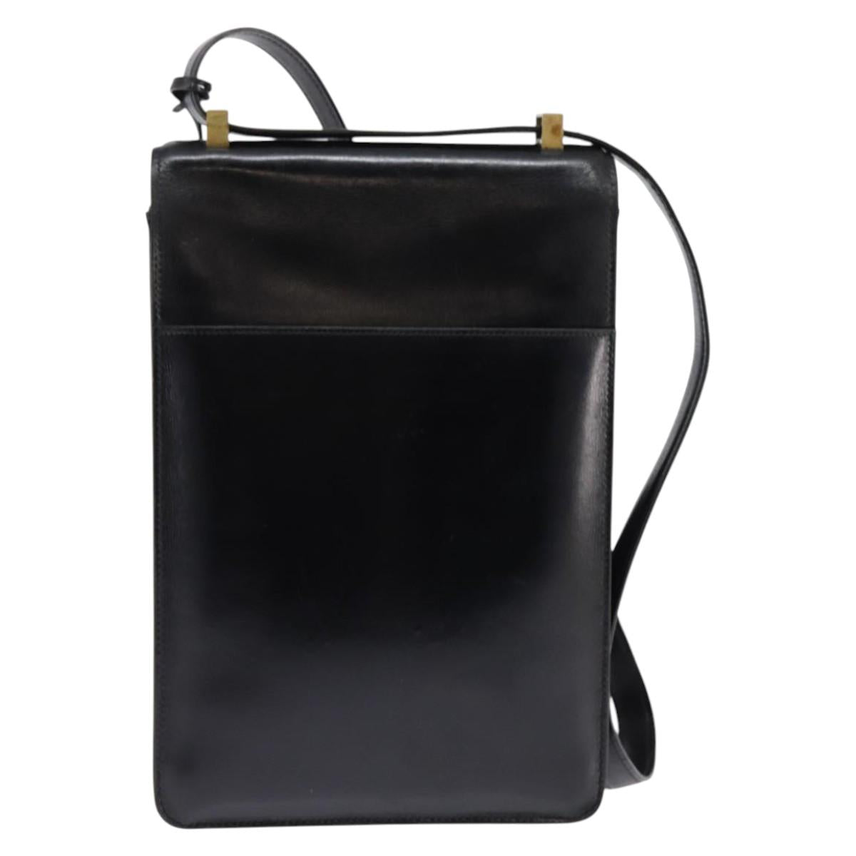 HERMES Sac Adepeche Shoulder Bag Leather Black Gold Auth bs30251