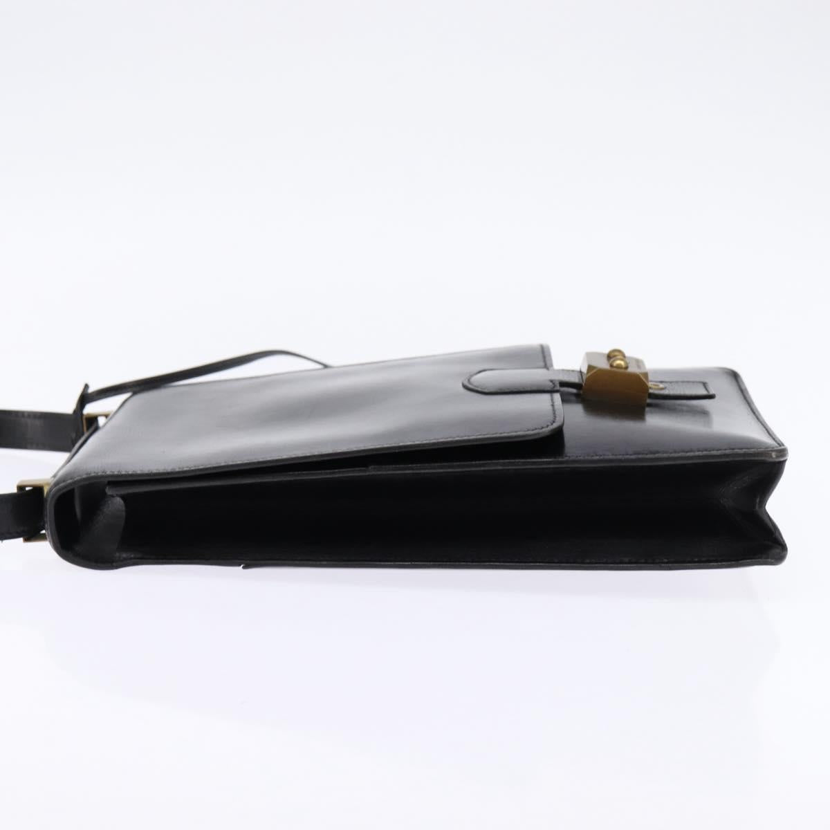 HERMES Sac Adepeche Shoulder Bag Leather Black Gold Auth bs30251