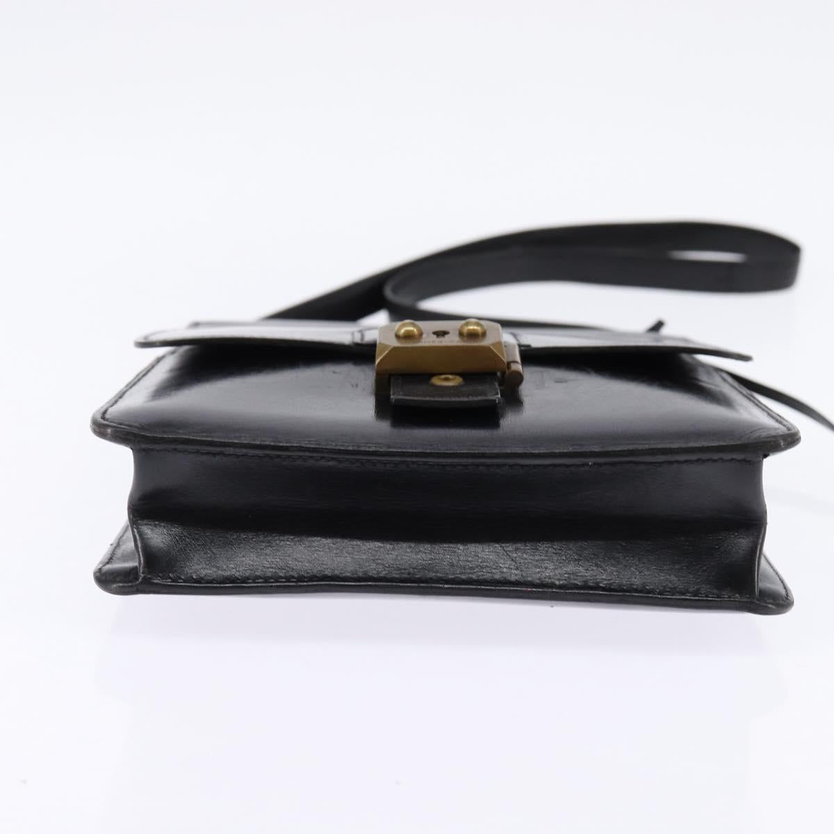 HERMES Sac Adepeche Shoulder Bag Leather Black Gold Auth bs30251