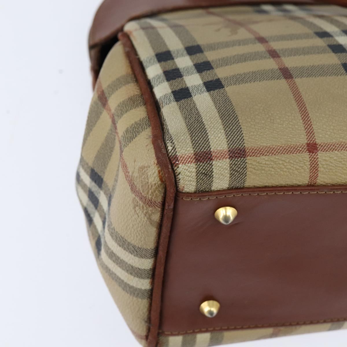 Burberrys Nova Check Hand Bag PVC 2way Beige Gold Auth bs30261