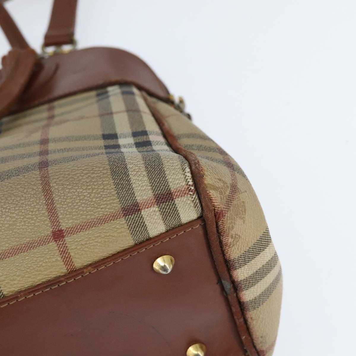 Burberrys Nova Check Hand Bag PVC 2way Beige Gold Auth bs30261