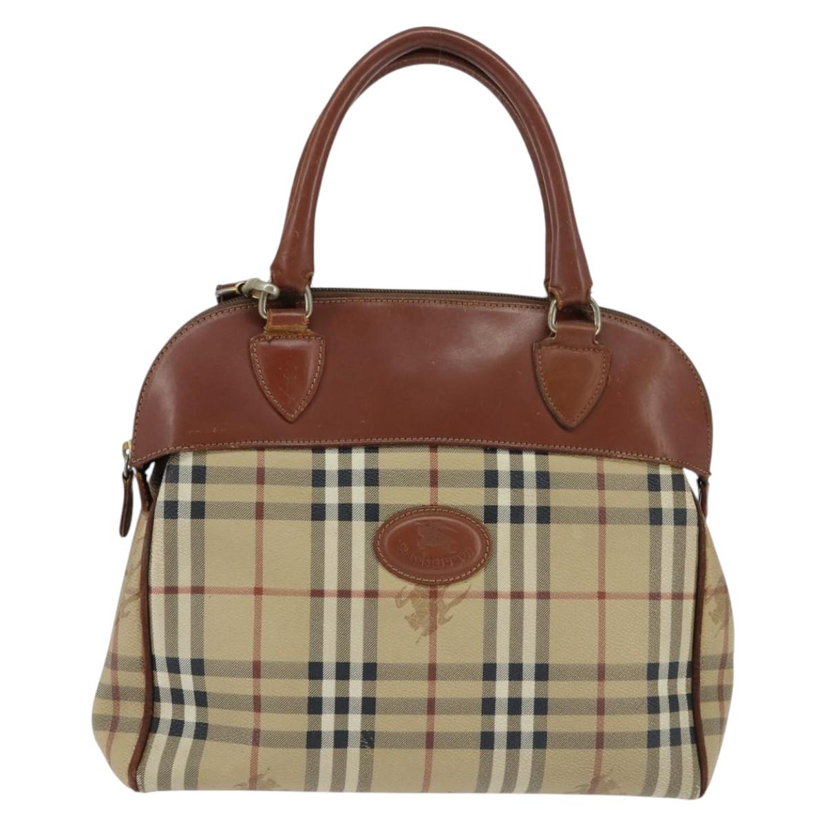 Burberrys Nova Check Hand Bag PVC 2way Beige Gold Auth bs30261